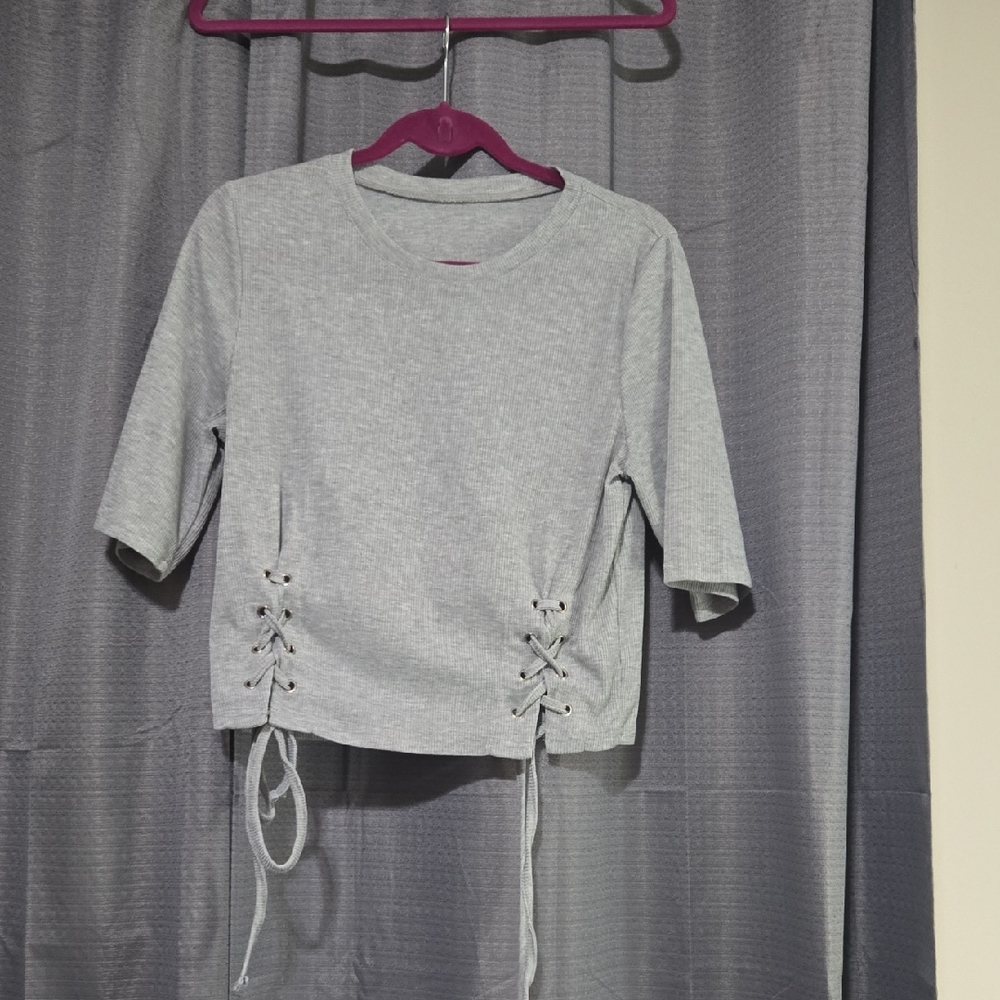 SHEIN Gray Lace-Up Top